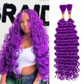 Boho Hair for Braiding 20 Inch 2 Bundles Deep Wave Bulk Braiding Hair for Boho Braids No Weft Curly Braiding Wet and Wavy Braiding Hair Extensions (#Purple,75g/bundle) 20 Inch