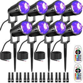 JIAQIYAN Christmas Spotlight Outdoor, 12W RGBW LED Low Voltage Landscape Lights with Wire Connector 8 Pack of IP65 Waterproof Landscape Lighting with16 Color Changing for Yard Garden Decor