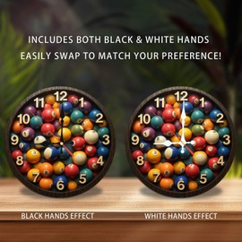 Lancholy Unique Billiard Ball Clock Wall Decor Home Gift 10-Inch Wooden Wall Clock, Silent Movement, Battery Operated (AA Batteries Not Included), Artistic Home Decor, Perfect for Home Accents