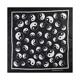 Unisex Oriental Ying Yang Tiger 100% Cotton Bandana Bandanna Biker Headwrap Neck Wrist Scarf, Black