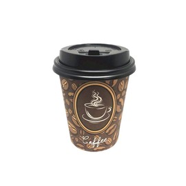 100 Pack Quality Disposable Paper Hot Coffee Cups with Lids, Perfect For Hot Drinks Tea & Coffee , Coffee Shops And Bars (8 oz, Coffee Bean Design)