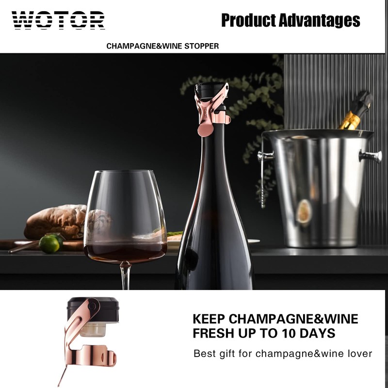 WOTOR Champagne&Wine Bottle Stoppers Stainless Steel with Food Grade Silicone,