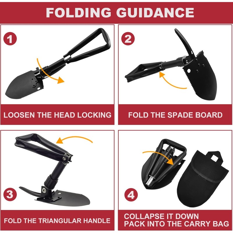 Large 47 cm Multifunctional Folding Shovel, Folding Shovel with Storage