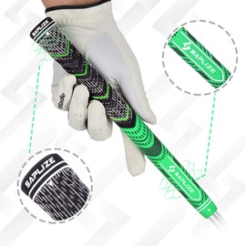SAPLZIE Hybrid Rubber Golf Grips 13 Pack, All Weather Design, 13 Grips with 15 Tapes, Multi-Compound Hybrid Golf Club Grips, CL04 Series, Midsize, Green