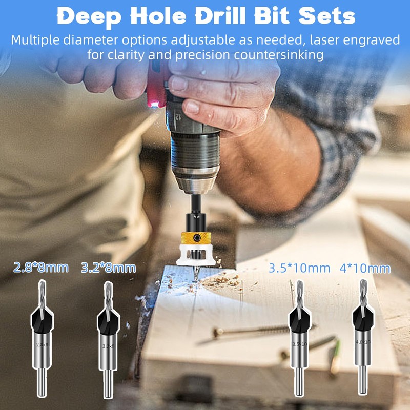 Countersink Drill Bit Set Depth Stop Practical Countersink Wood Drill