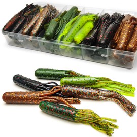 VMSIXVM Tube Baits Crappie Lure Tube Jig Heads Fishing Lures Kit, Tube Lure Soft Plastic Swimbait Grub Worm for Crappie, Bass, Trout, Tube Hook Crappie Jig Bait Fishing Gear for Freshwater Saltwater