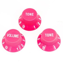 FJB Electric Guitar Knobs Set - 1 Volume 2 Tone Speed Knobs (3PCS) for Fender Strat ST, 6mm Shaft Pots Replacement - Red Top Hat Bell Control Knobs with Arabic Numerals, Fit ST Style Bass Guitars
