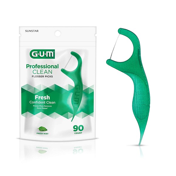 GUM - 893F Professional Clean Flossers Extra Strong Flosser Pick, Fresh Mint, 90 Count