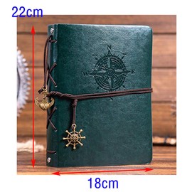 MINGZE DIY Photo Album, Leather Scrapbook Album, Black Pages, Photo Book for Gluing Photo Albums, Valentine's Day, Birthday, Anniversary, Gift, Women, Men, Compass (Small Green)