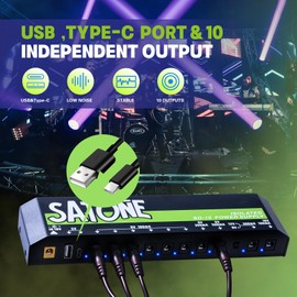 Satone Guitar Pedal Power Supply,12 DC Output(100/300/500ma) Pedal Board Power Supply with USB and Type-c Port for 9V 12V 18V Effect Pedal