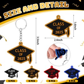 WILLBOND 20 Class of 2025 Grad Keychains - Rubber Key Chains with Black, Gold, Red, Blue Grad Cap