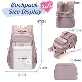 EKUIZAI Girls Aesthetic Backpack Elementary Middle Cute Schoolbag Classic Girls Backpack with Charms