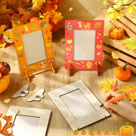 Geelin 6 Packs Fall Wooden Picture Frame Craft Kits Color Your Own Photo Frames 4 x 6 Inch DIY Thanksgiving Autumn Gift Decorations for Tabletop Fun Activities Supplies