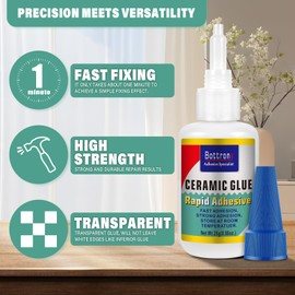 BOTTRONY Ceramic Glue, Super Glue for Ceramic and Pottery Repair, Fast Instant Waterproof Cyanoacrylate Adhesive for Porcelain, Pottery, Dishes, Tiles, DIY Crafts, and More
