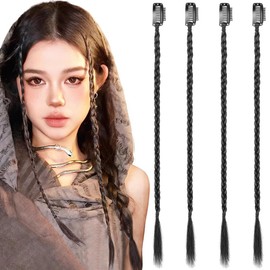 Hair Extension, Braid Wig, Set of 4, Wig, Bangs, Hair Accessories, Ponytail, One-touch, Braid Extension, Cute, Hair Ornament, Easy to Install and Remove, Girls, Ladies, Recitals, Events, Festivals, Parties, Birthday Parties, Children, Adults, Length Appr