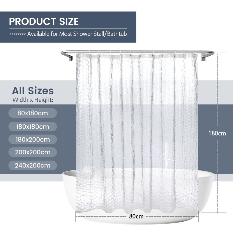 Aeici Shower Curtains 240 cm, Plastic Shower Curtain Bathroom Bathtub