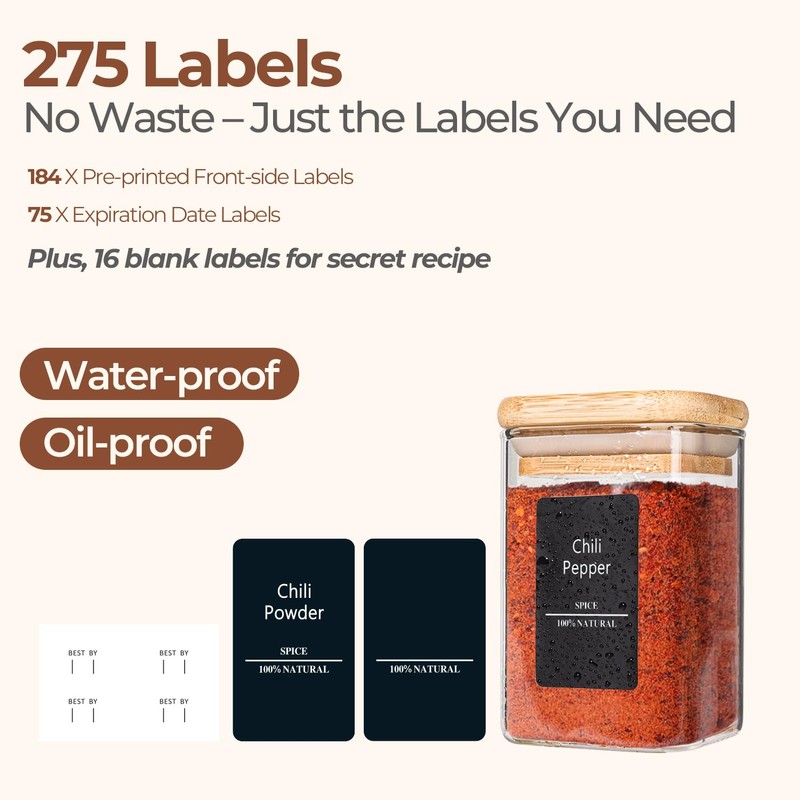 ComSaf 16Pcs Glass Spice Jars with Bamboo Lid, 6oz Airtight