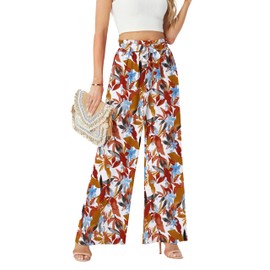 FREEOAK Wide Leg Fête du Canada Casual Business Canada Day Pants Flowy Breathable Soft Bottom Print Trendy Outfits Beach Plus Size Office
