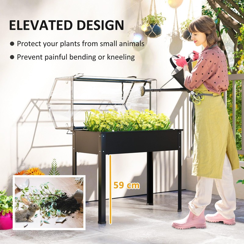 Outsunny Raised Garden Bed with Flip-Up Greenhouse Cover, Elevated Planter
