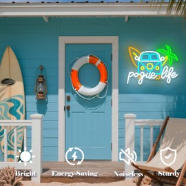 Vveikea Pogue Life Neon Sign Dimmable Out Banks Neon Lights for Bedroom Us Teen Tv Show Led Sign Summer Bus Van Neon Lights Suitable Dorm Office Home Led Wall Decor
