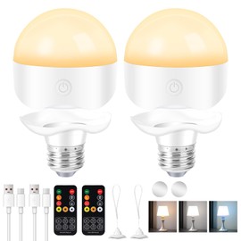 E26 Rechargeable Light Bulbs,Magnetic LED Portable Bulb with Remote and Timer, Battery Operated and Dimmable 3 Color Temperatures Backup Bulb for Sconces and Bedside Lamps Non-Hardwired Fixture,2 Pack