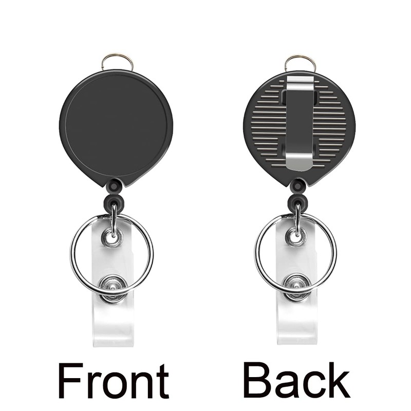 AMUU Name Tag Reel, Black, Set of 5, Clip Keychain,