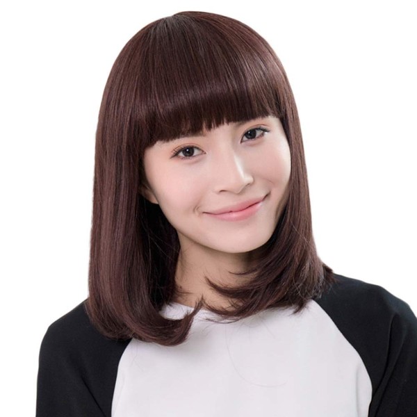 Wind-fighting Girl Wig, Bob, Semi-Long, 100% Human Hair, Full Wig, Wig, Women's, Handplant, Women's, Medical Use, Bangs, Small Face, Popular, Easy to Wear, Lightweight, Antibacterial (Includes Hair