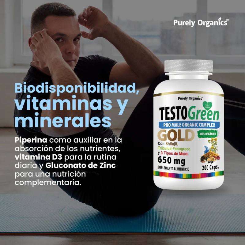 TestoGreen Gold | Pro Male Organic Complex | 200 Cápsulas