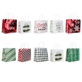Fifth Ave Kraft Christmas Foil Gift Bags with Jute Handles & Scalloped Top, Medium Vogue, 10 Pack
