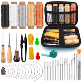 Qzma Leather Sewing Kit, Leather Large Eye Sewing Needles, Stitching Awl, Thimble, Heavy Duty Sewing Upholstery Repair Kit for Carseat Backpack Carpet Boots Shoes Canvas Sofa