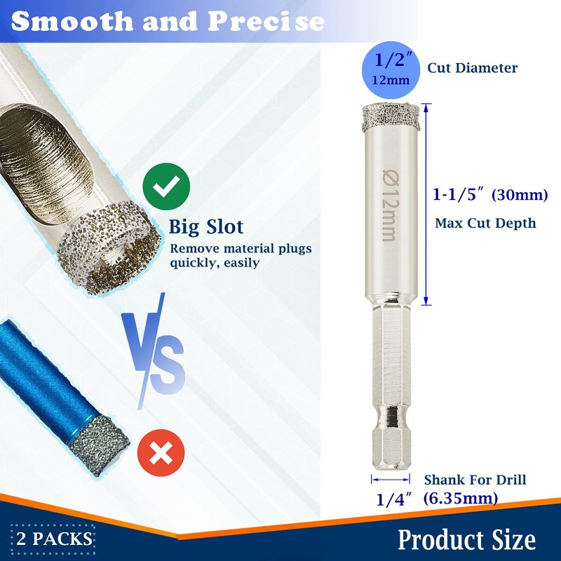 DaduoRi 1/2 inch Diamond Hole Saw, Wet Use, 1/2" Tile