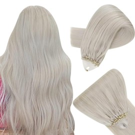 Easyouth Real Hair Micro Ring Extensions Blonde Real Hair Micro Ring Hair Extensions White Brown Micro Extensions Real Hair Remy Cold Fusion 22 Inches 50 g