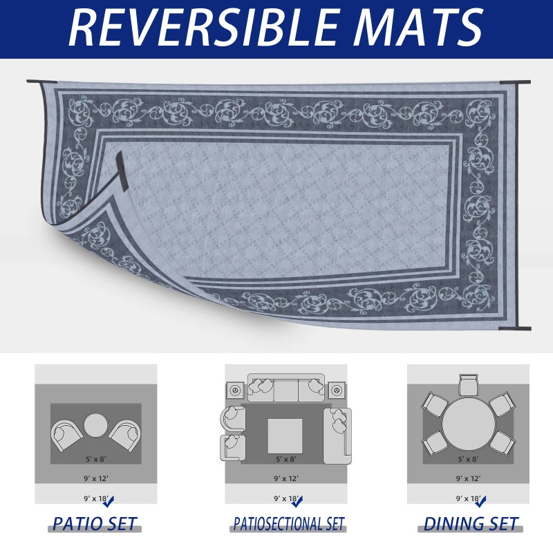 EEZ RV Products 9'x18'FT Heavy Duty Reversible/Dur - Vine Grey