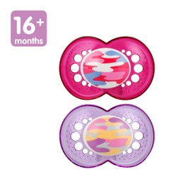 MAM Camo Pacifier (2 pack, 1 Sterilizing Pacifier Case), Pacifiers 16 Plus Months, Baby Pacifiers, Baby Girl, Best Pacifiers for Breastfed Babies, Sterilizing Storage Case
