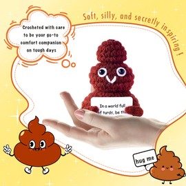 IYOOCSS Positive Crochet Poop Stuffed Animal Weird Things Funny Gag Gifts for Adult Friends Sister, Brother,Women Husband Office Decor (Reddish Brown Poo)