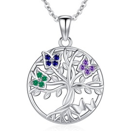 Odinstone Tree of Life Necklace 925 Sterling Silver Abalone Shell Family Tree of Life Pendant Silver Jewellery for Women Special Gifts for Mum / Girlfriend, Sterling Silver, No Gemstone
