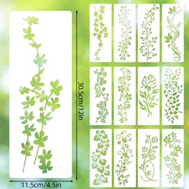 Tinoaly 12 Pcs Tree Leaf Vine Stencils, 12x4.5in Flower Painting Stencils Reusable Leaves & Floral Templates for Painting on Wood Walls Fabric Drawing DIY Craft Canvas Home Decor Wall Art