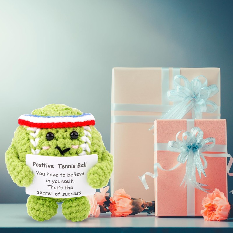 Positive Tennis Ball, Cute Funny Crochet Inspirational Tennis Ball