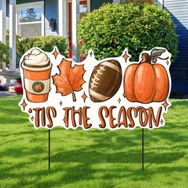 Shimeyao 24 Inch Fall Garden Stakes Outdoor Tis The Season Sign Fall Football Metal Yard Sign, Front Door Decor Signs for Thanksgiving Decorations Autumn Harvest Patio Lawn Walkway