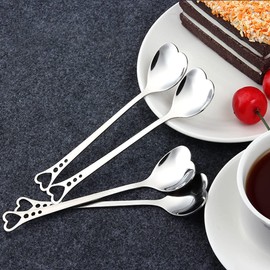 JIHUOO 6 Pcs Stainless Steel Heart Shaped Tea Spoons Small Love Spoons Espresso Coffee Spoons Cute Dessert Scoop for Ice Cream