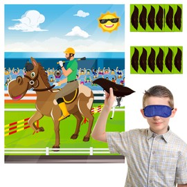 ANGOLIO 24Pcs Horse Race Party Sticker Game, Pin The Tail on The Horse Poster, Horse Party Supplies Horse Themed Decoration Kids Birthday Party Favor Baby Shower Game (Includes 2 Blindfolds)