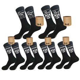 WIFFGO Novelty Socks For Men Wedding Gifts Funny Proposal Gifts Groom Bestman Groomsman 100% Cotton Crew Socks, G: 1 Groom+1 Bestman+4 Groomsman, One Size