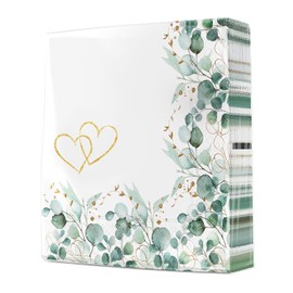 Serviettenshop 20 Large Fabric-Like Napkins Wedding & Love Eucalyptus Green Border Hearts Gold as Table Decoration Cotton Elegant & White for Marriage Open 40 x 40 cm Folded 20 x 20 cm