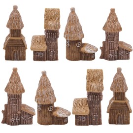 8 Pcs Mini Fairy Cottage Small Country House Mini House Figurine Mini Figure Micro Landscape Resin Fairy House Set Miniature Thatched Wooden House Figurine Mini Resin Fairy Garden Village Cottage Shed