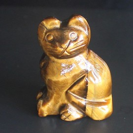 1.6'' Hand Carved Mixed gemstom Crystal cat Animal Figurine Animal Carving (Golden Tiger Eye 2)