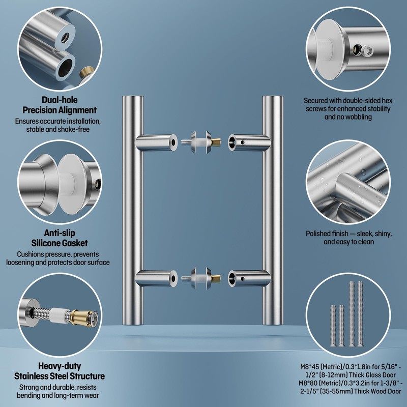 Ranbo Brushed 8" (CTC) Back to Back Shower Door Handle,
