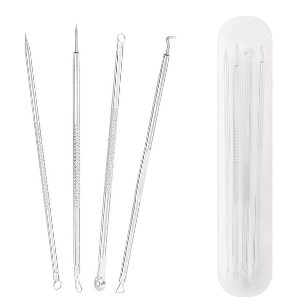 Blackhead Remover, Comedone Squeezer, 4-Piece Acne Needle Set, Blackheads and Whiteheads Removal for All Skin Types