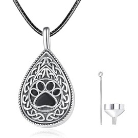KINGWHYTE Dog Paw Ash Necklace, 925 Sterling Silver Urn Necklace for Ashes Cremation Jewellery Ash Keepsake Pendant for Loved Ones and Pets, Sterling Silver, No Gemstone