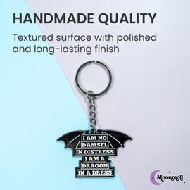 Moonmoli I Am No Damsel in Distress I Am A Dragon in A Dress Keychains for Women - Feminist Key or Backpack Keychain, Suitable as Encouragement Gifts for Women - Aesthetic Goth Keychain, 1.5" x 2.5"