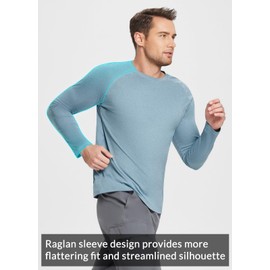 baleaf Men's UPF 50+ Long Sleeve Shirts Soft Rash Guard Breathable Lightweight Workout Running Hiking Tops Light Blue S
